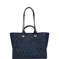 Chanel Large Deauville Shopping Tote Blue Sequin Boucle Silver Hardware