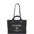 Chanel Small Deauville Shopping Tote Dark Blue Denim Light Gold Hardware