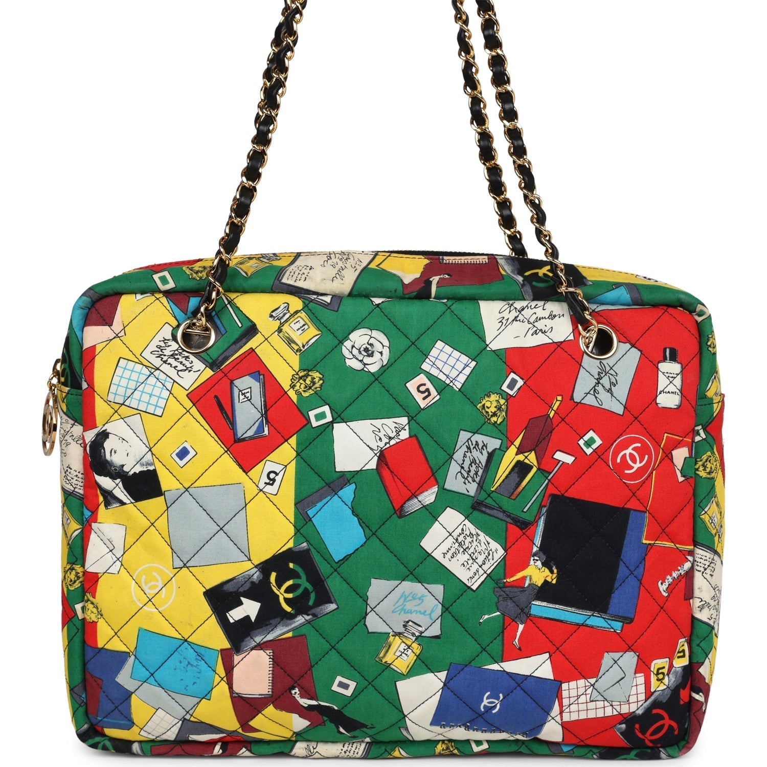 Chanel Vintage Printed Shoulder Bag Multicolored Canvas Gold Hardware