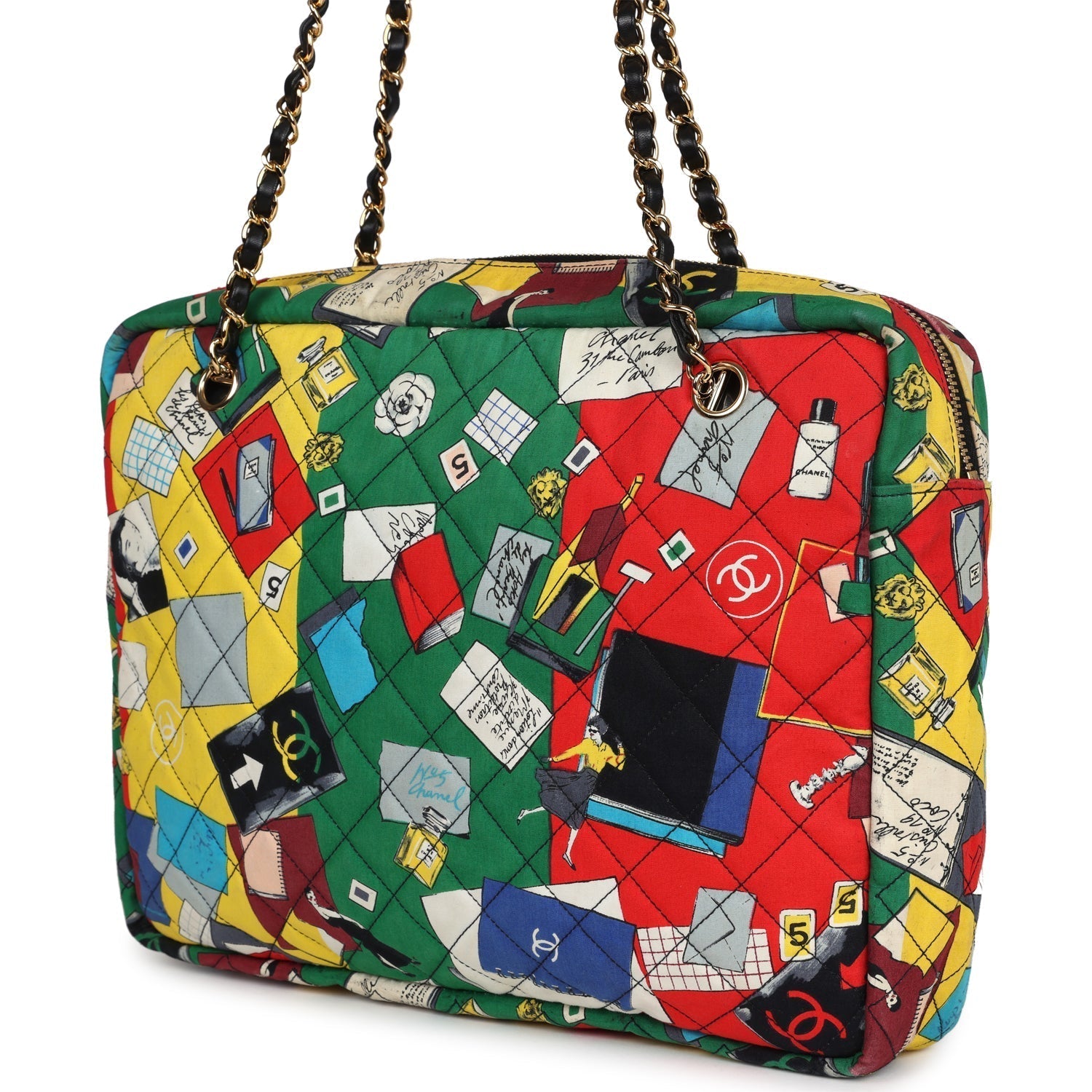 Chanel Vintage Printed Shoulder Bag Multicolored Canvas Gold Hardware