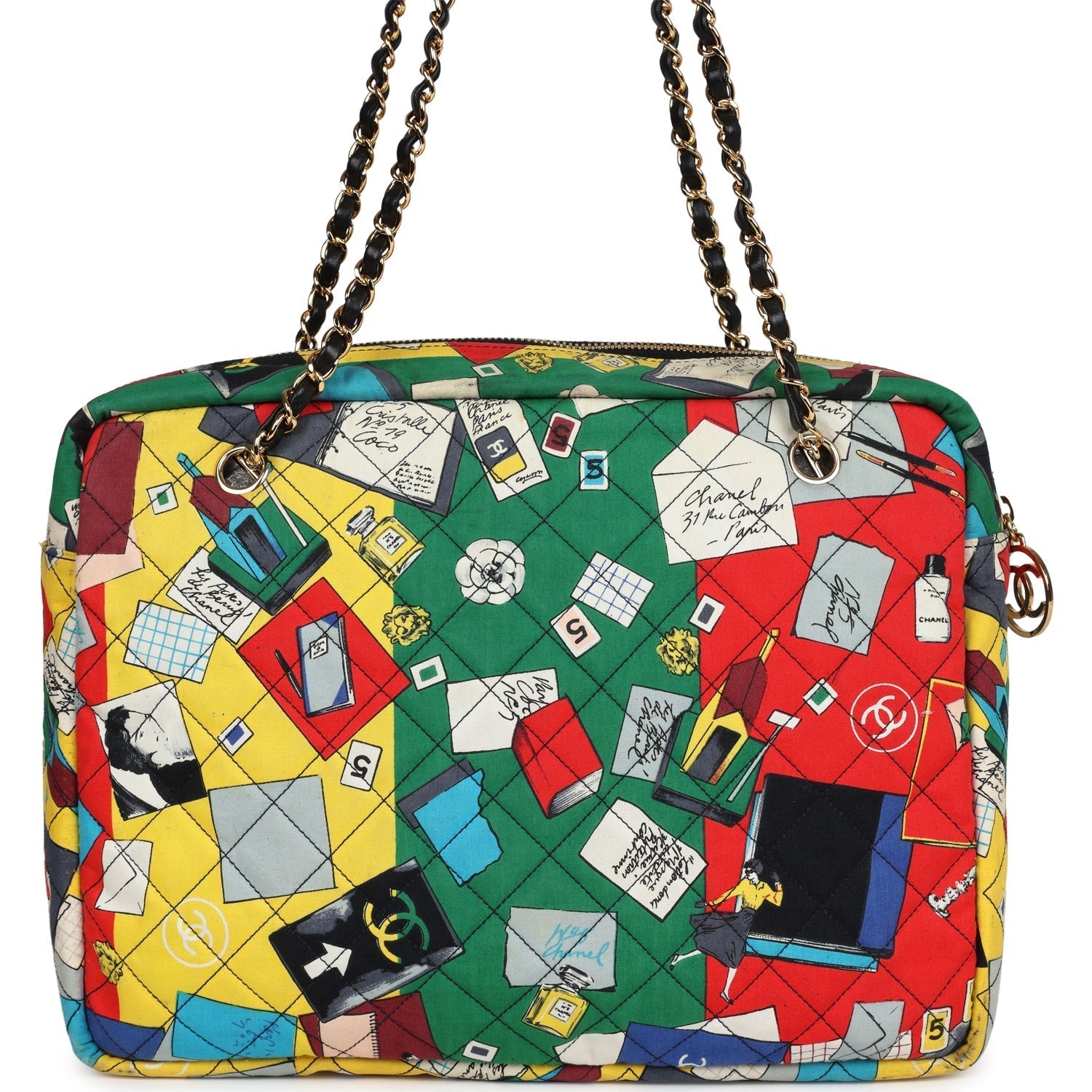 Chanel Vintage Printed Shoulder Bag Multicolored Canvas Gold Hardware
