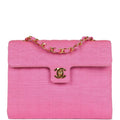 Chanel Vintage Vertical Mademoiselle Shoulder Bag Pink Linen Gold Hardware