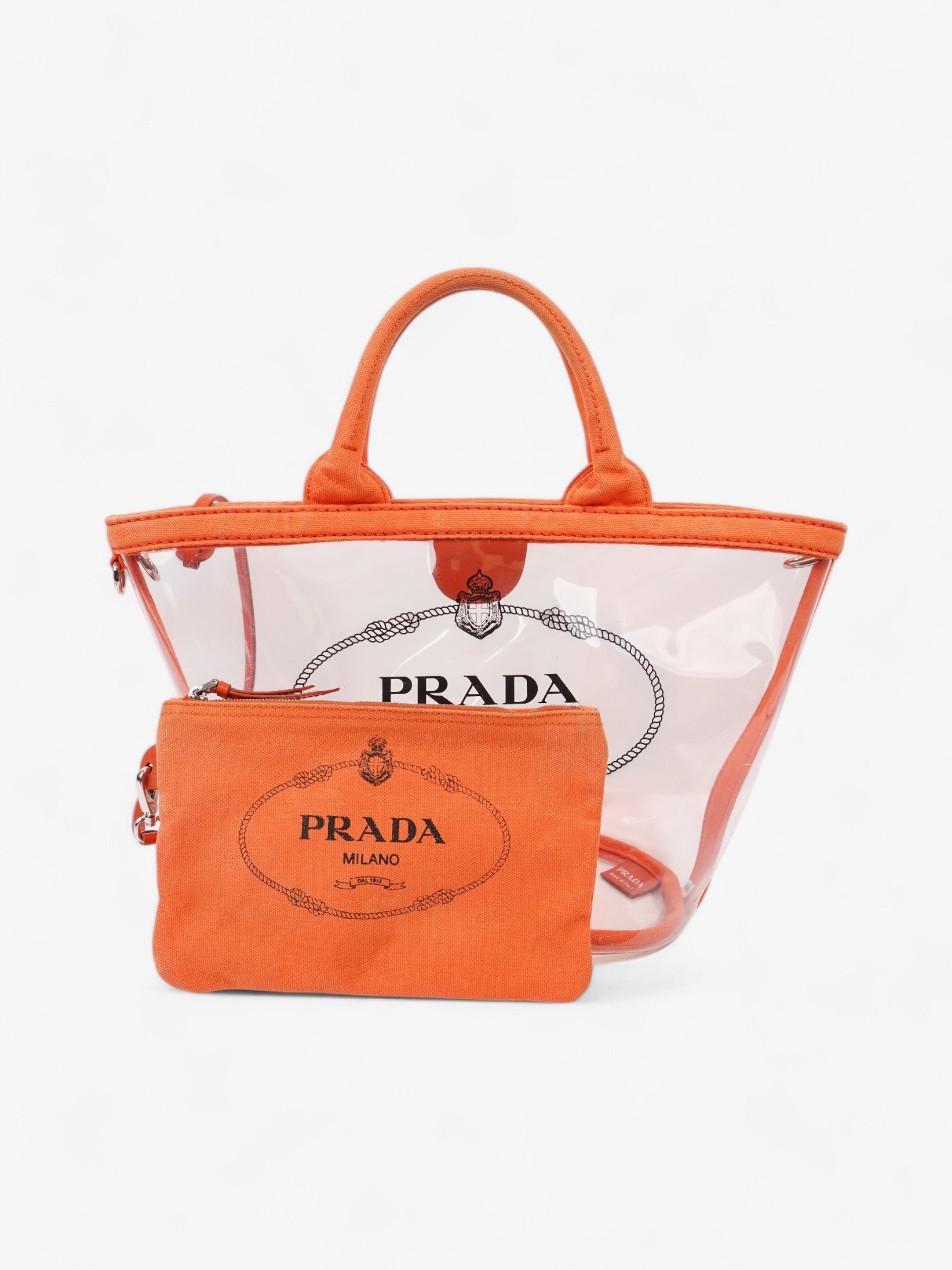 Prada PVC Clear Logo-Print Tote Orange  / Clear  PVC