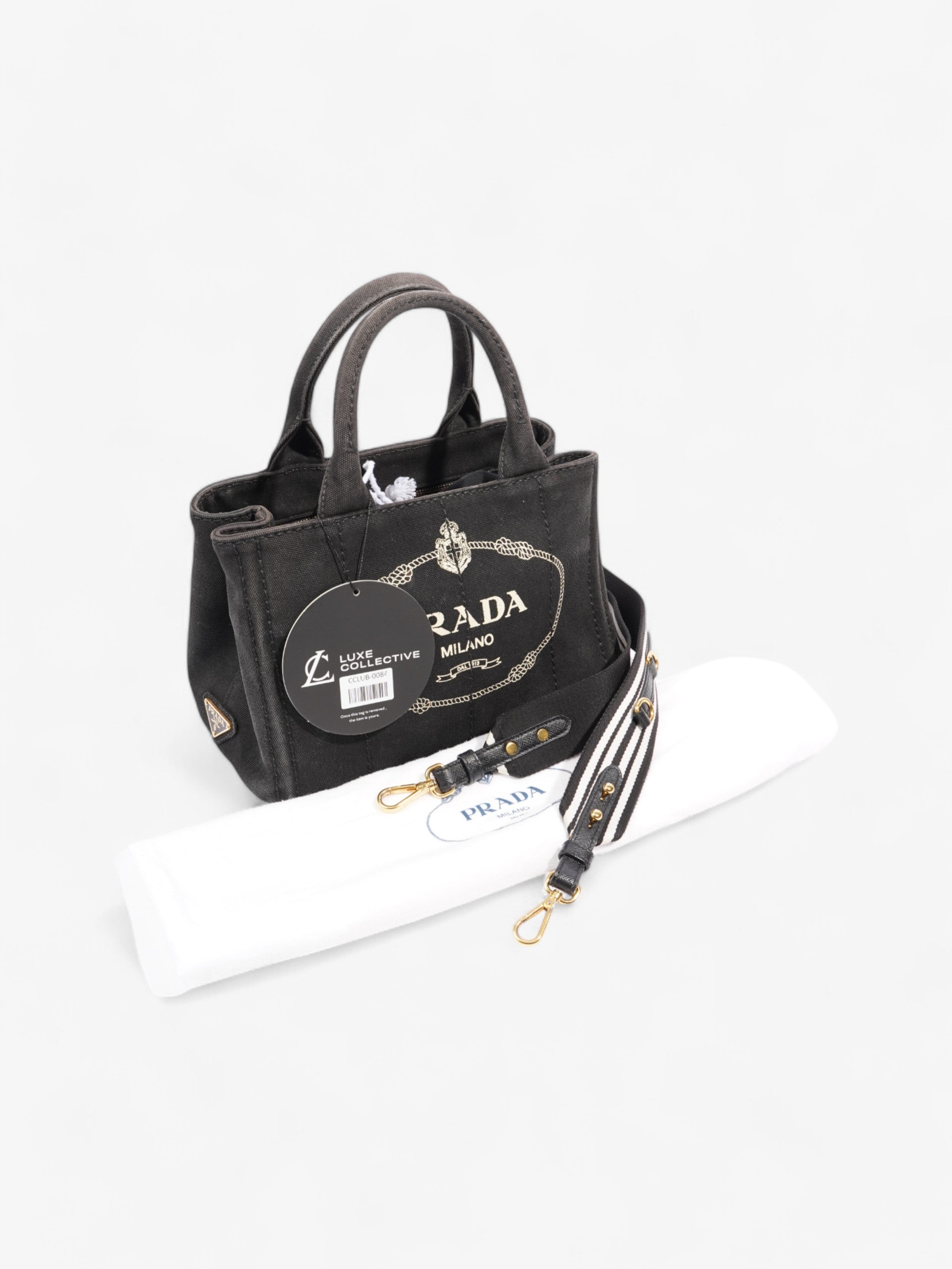 Prada Canvas Tote Black / White Cotton