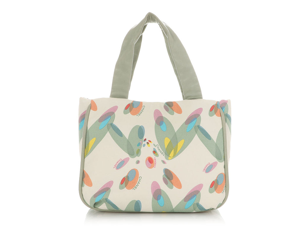 Chanel Light Green Lambskin and Multicolor Canvas Tote