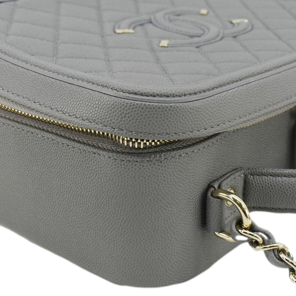 CHANEL Vanity Case Filigree CC  Large Caviar Quilted Shoulder Bag Grey