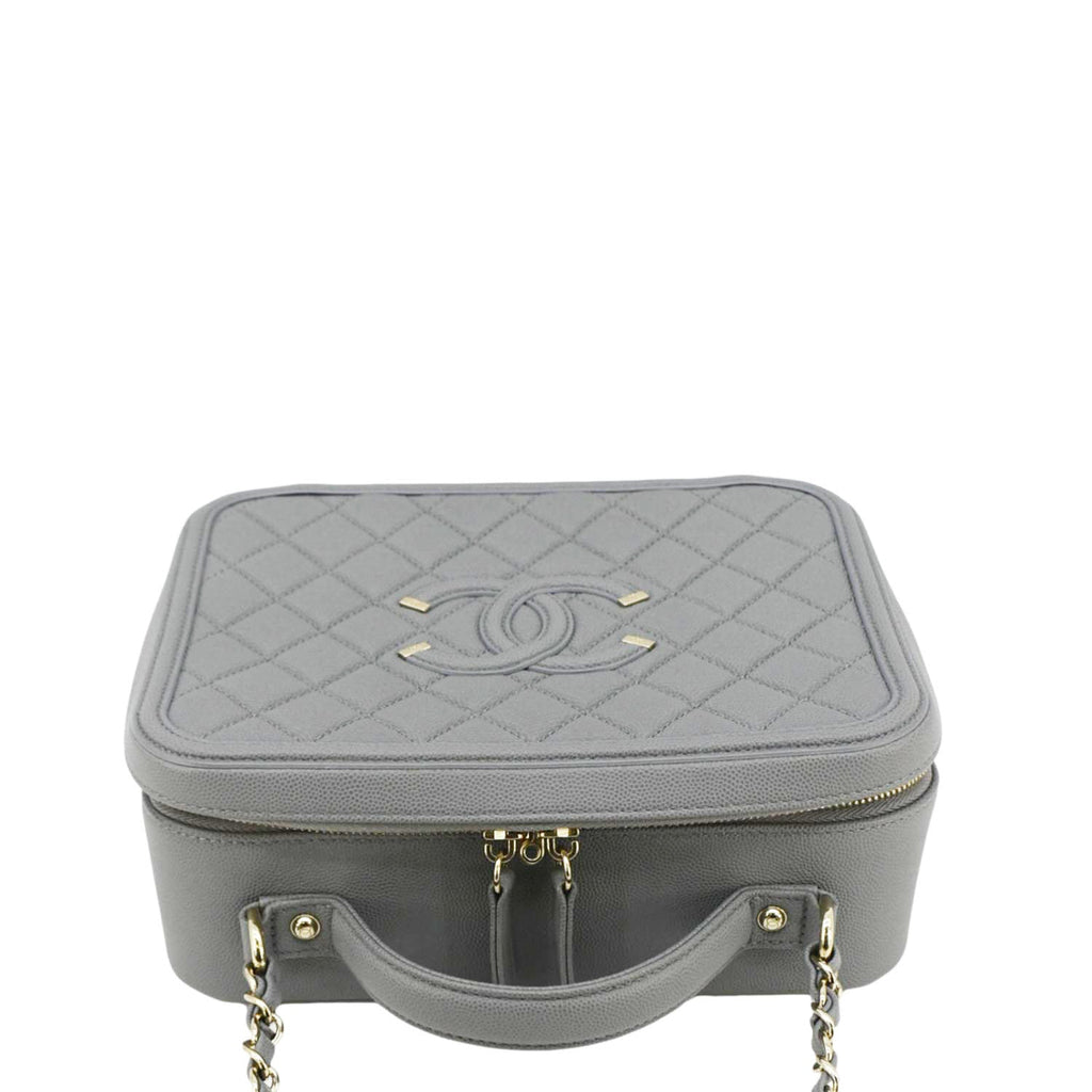 CHANEL Vanity Case Filigree CC  Large Caviar Quilted Shoulder Bag Grey