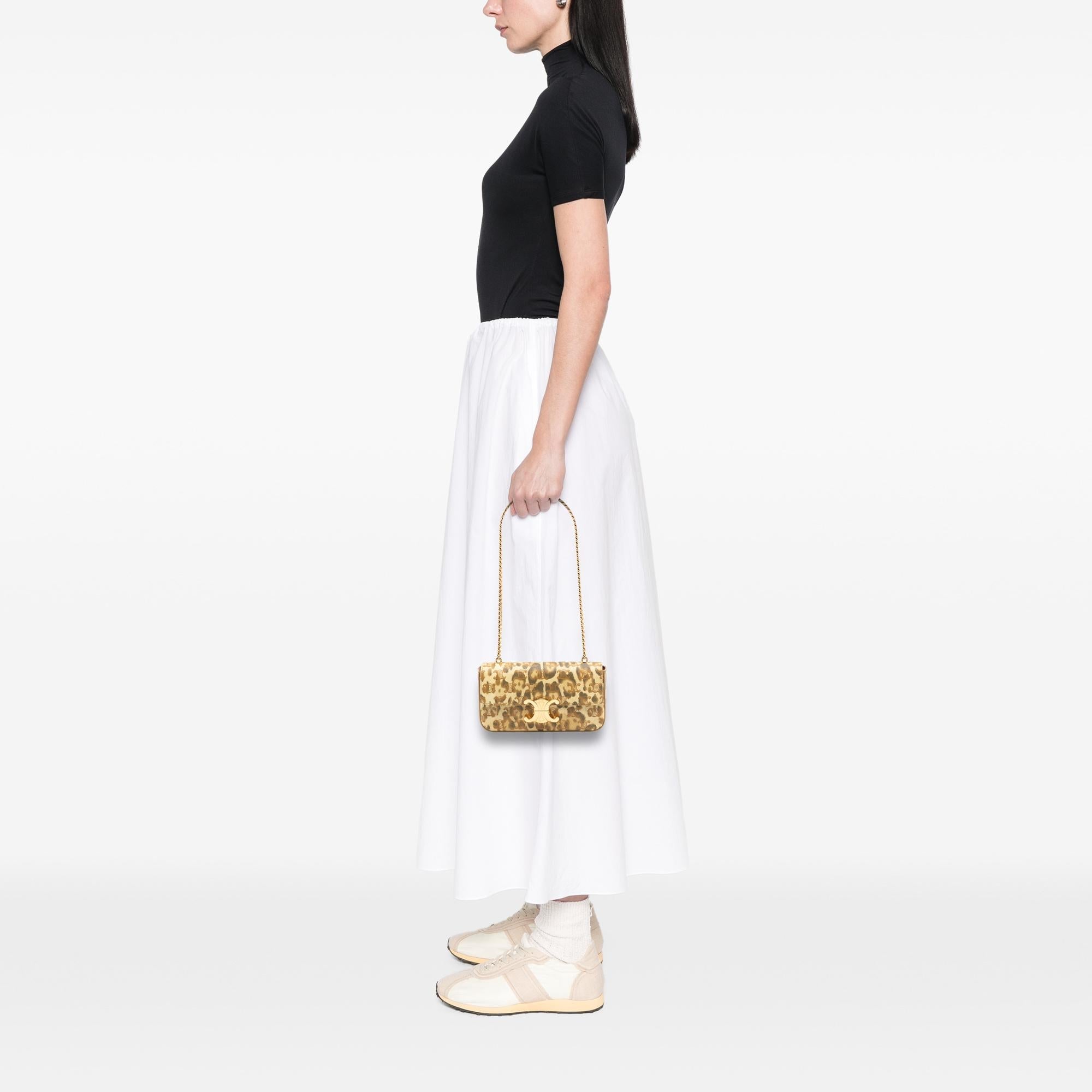 Celine Calfskin Leopard Print Claude Chain Shoulder Bag