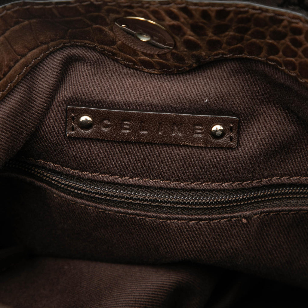 Celine Embossed Leather Trimmed Macadam Canvas Vertical Tote