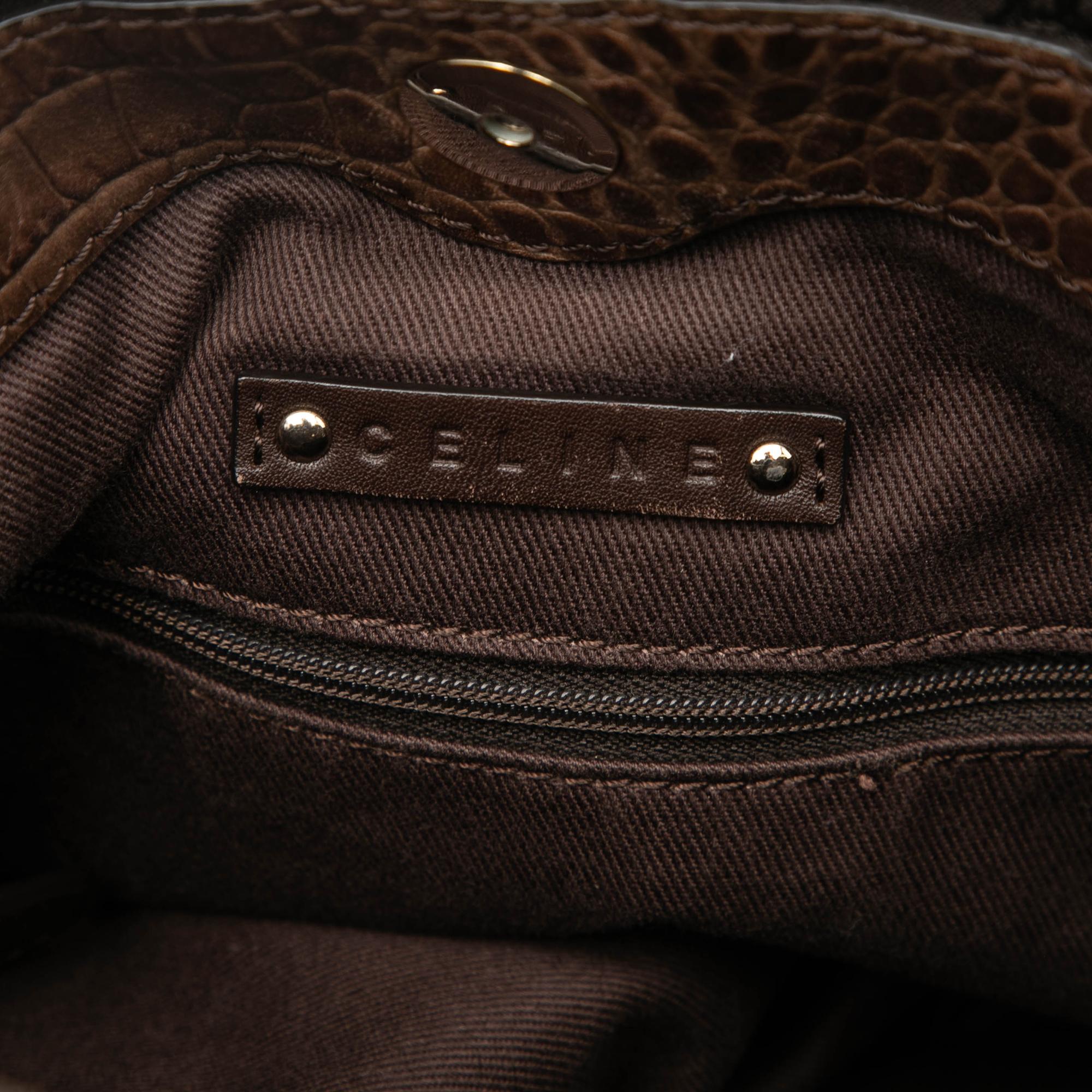 Celine Embossed Leather Trimmed Macadam Canvas Vertical Tote