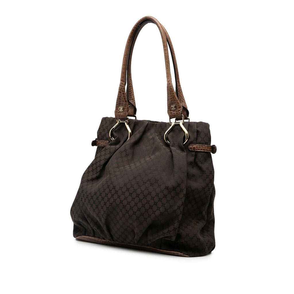 Celine Embossed Leather Trimmed Macadam Canvas Vertical Tote