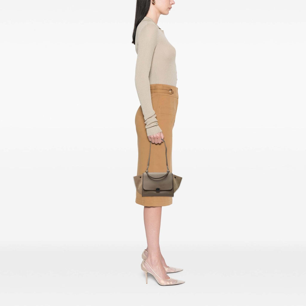 Celine Medium Bicolor Calfskin and Suede Trapeze Satchel