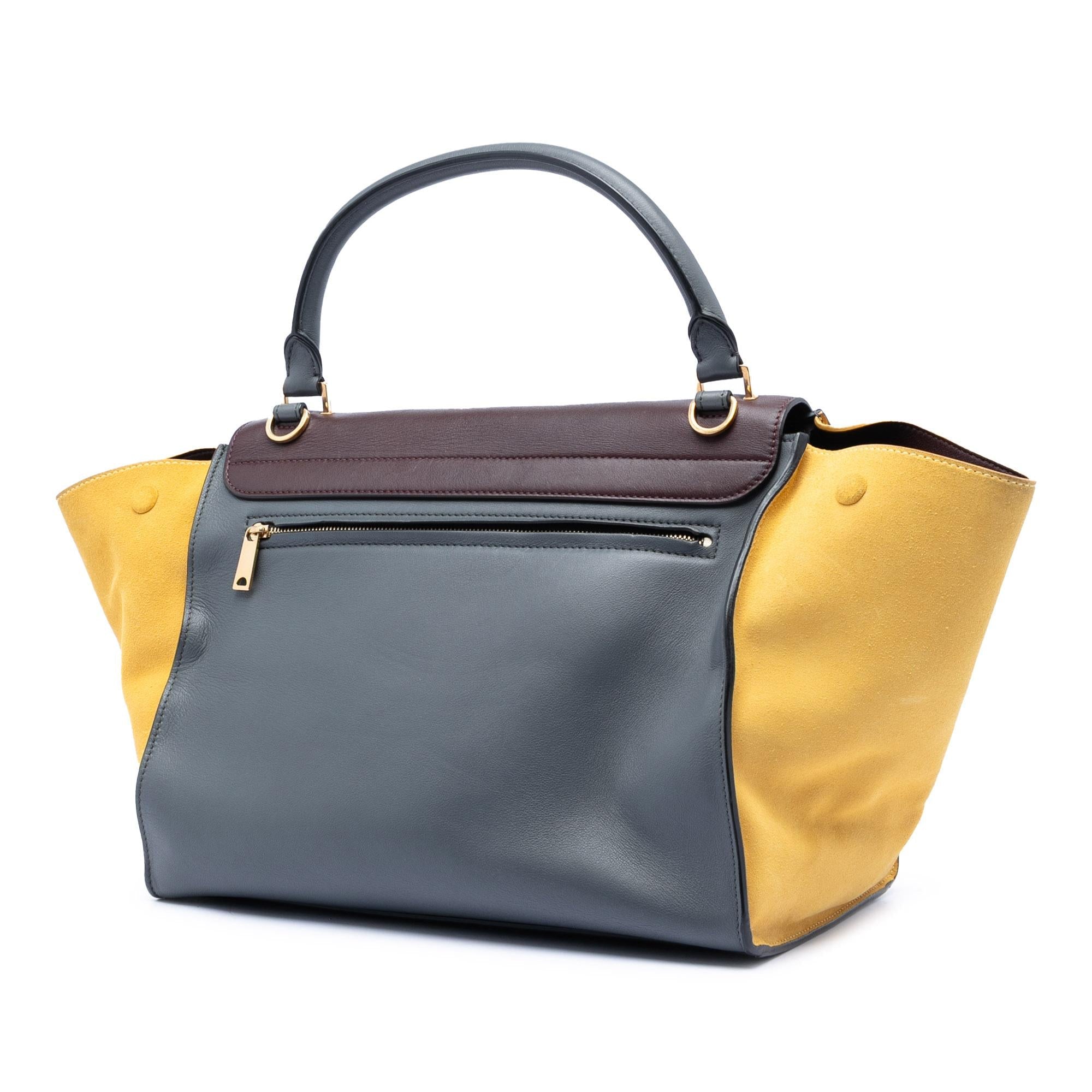 Celine Medium Tricolor Calfskin and Suede Trapeze Satchel