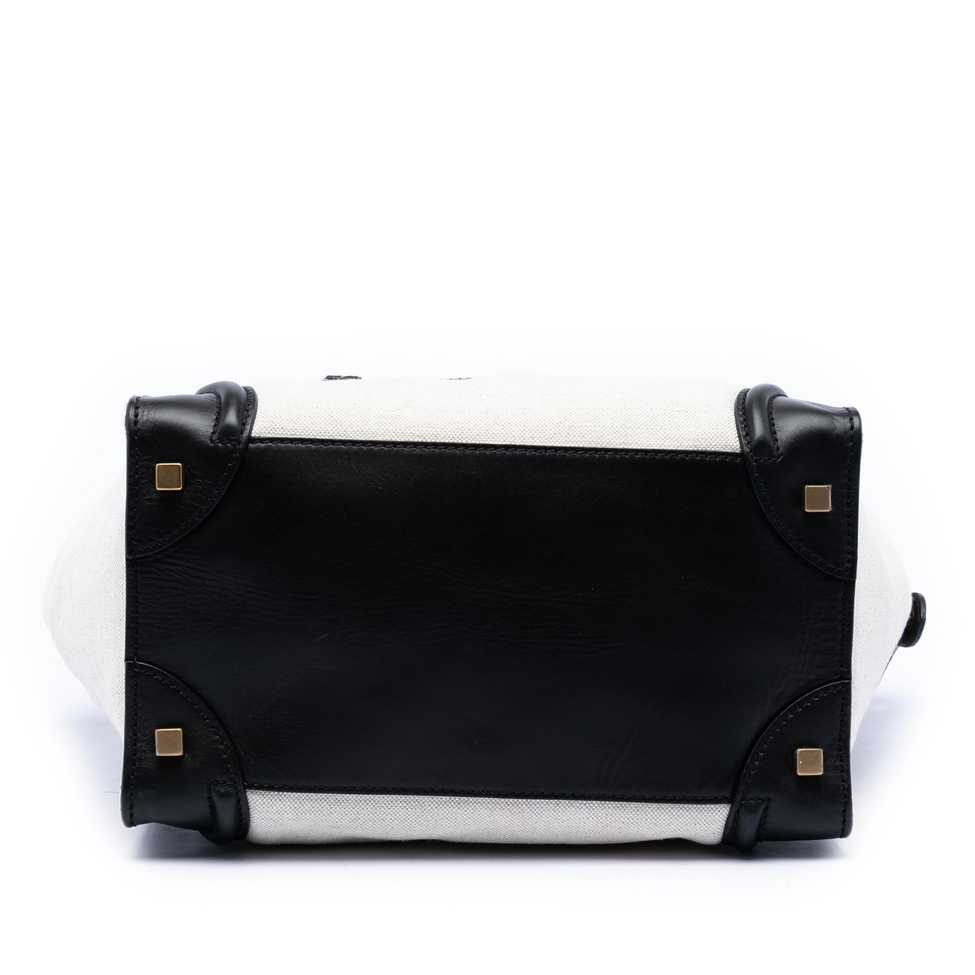 Celine Mini Bicolor Canvas and Leather Luggage Tote