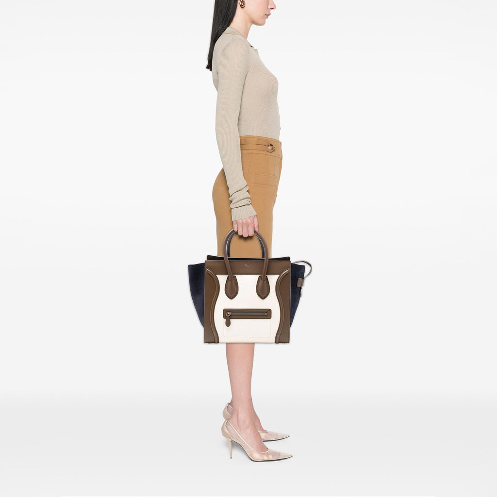 Celine Mini Tricolor Calfskin and Suede Luggage Tote