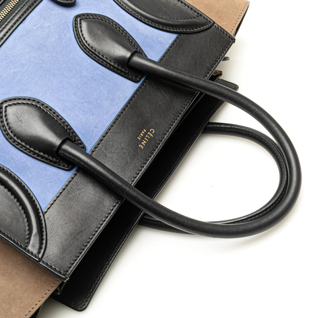 Celine Mini Tricolor Nubuck and Smooth Calfskin Luggage Tote