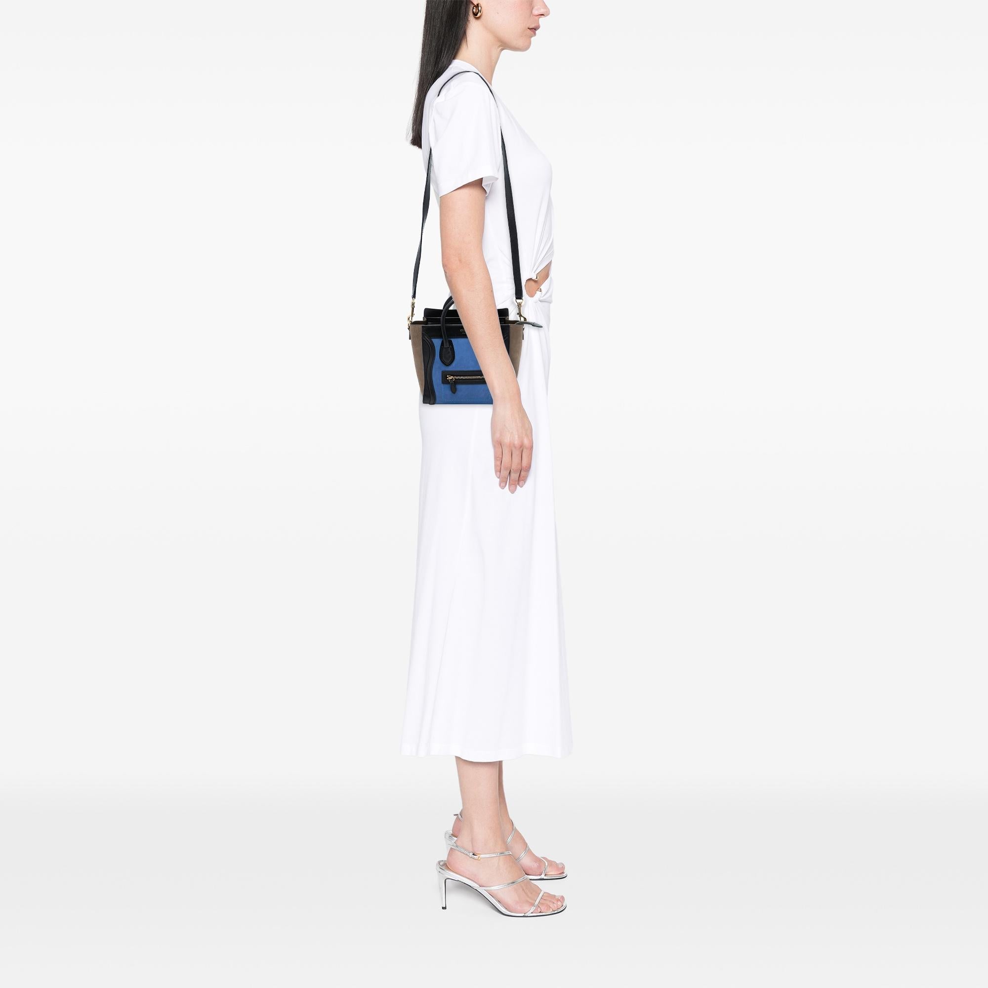 Celine Nano Tricolor Nubuck and Calfskin Luggage Tote