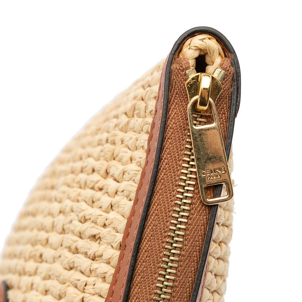 Celine Raffia Cuir Triomphe Zip Pouch