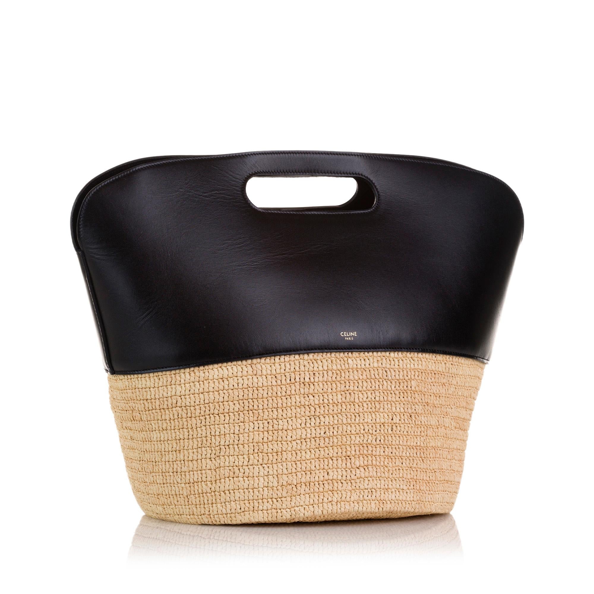 Celine Raffia and Leather Basket Bag (SHG-37905)