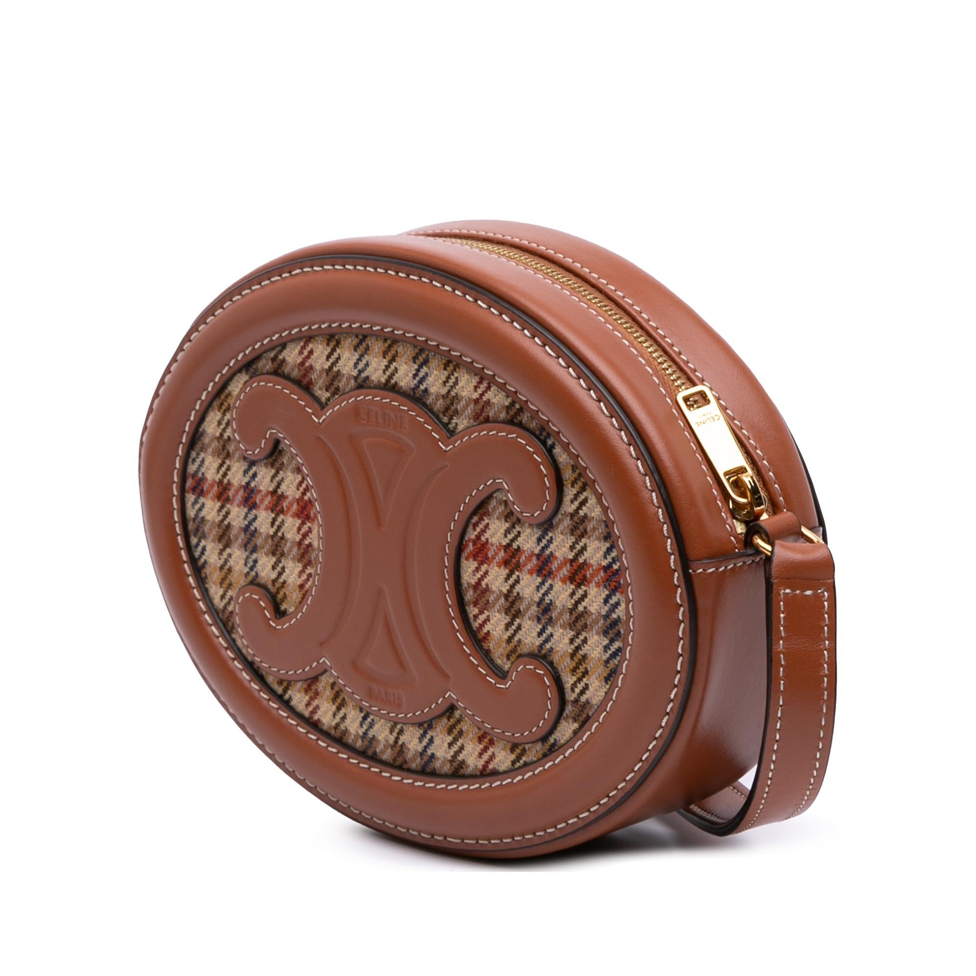 Celine Small Houndstooth Canvas and Calfskin Cuir Triomphe Oval Crossbody