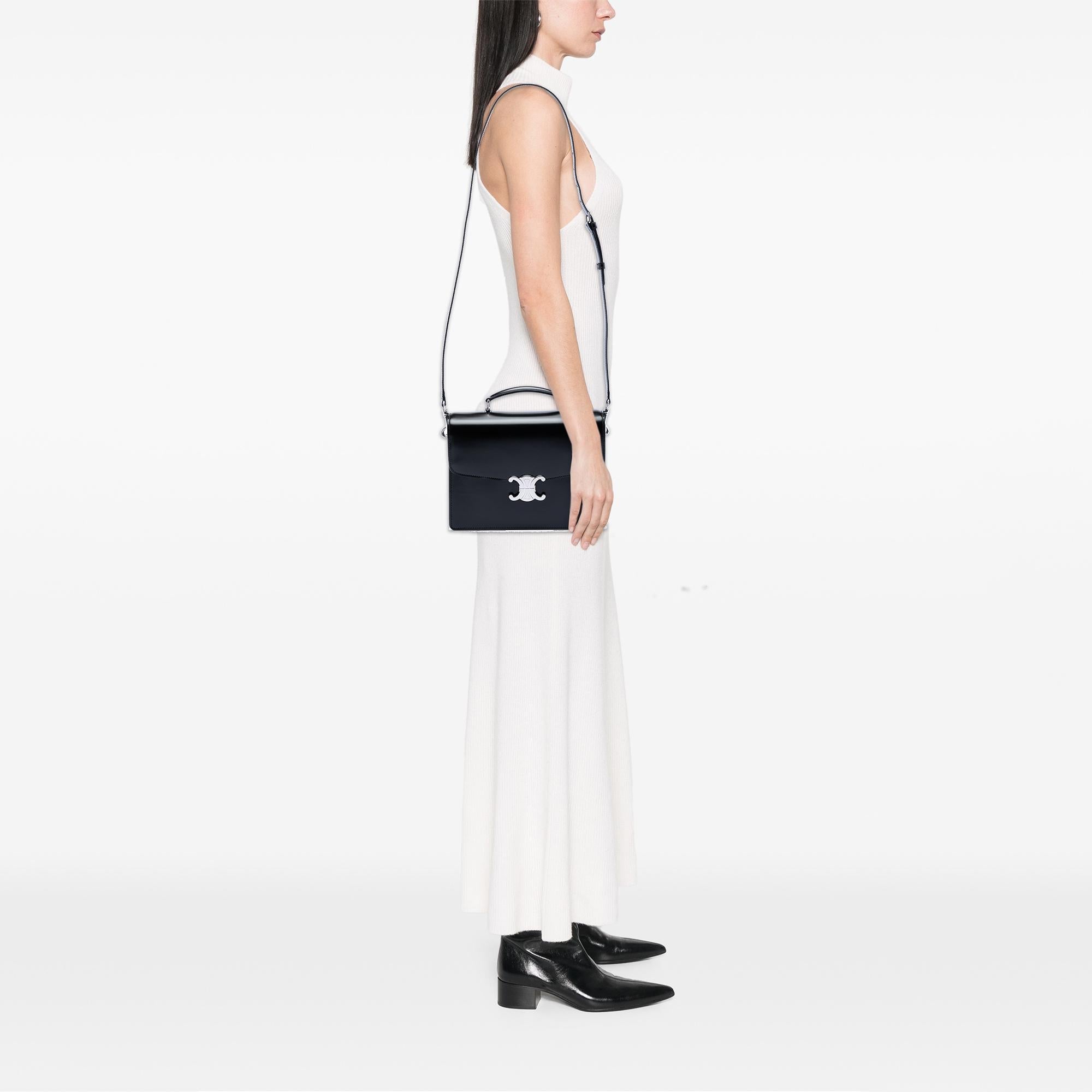Celine Small Shiny Calfskin Triomphe Cartable Satchel