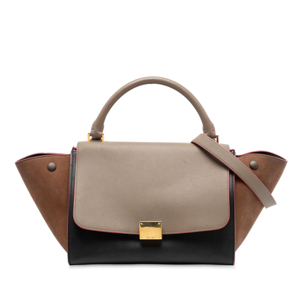 Celine Small Tricolor Calfskin and Suede Trapeze Satchel