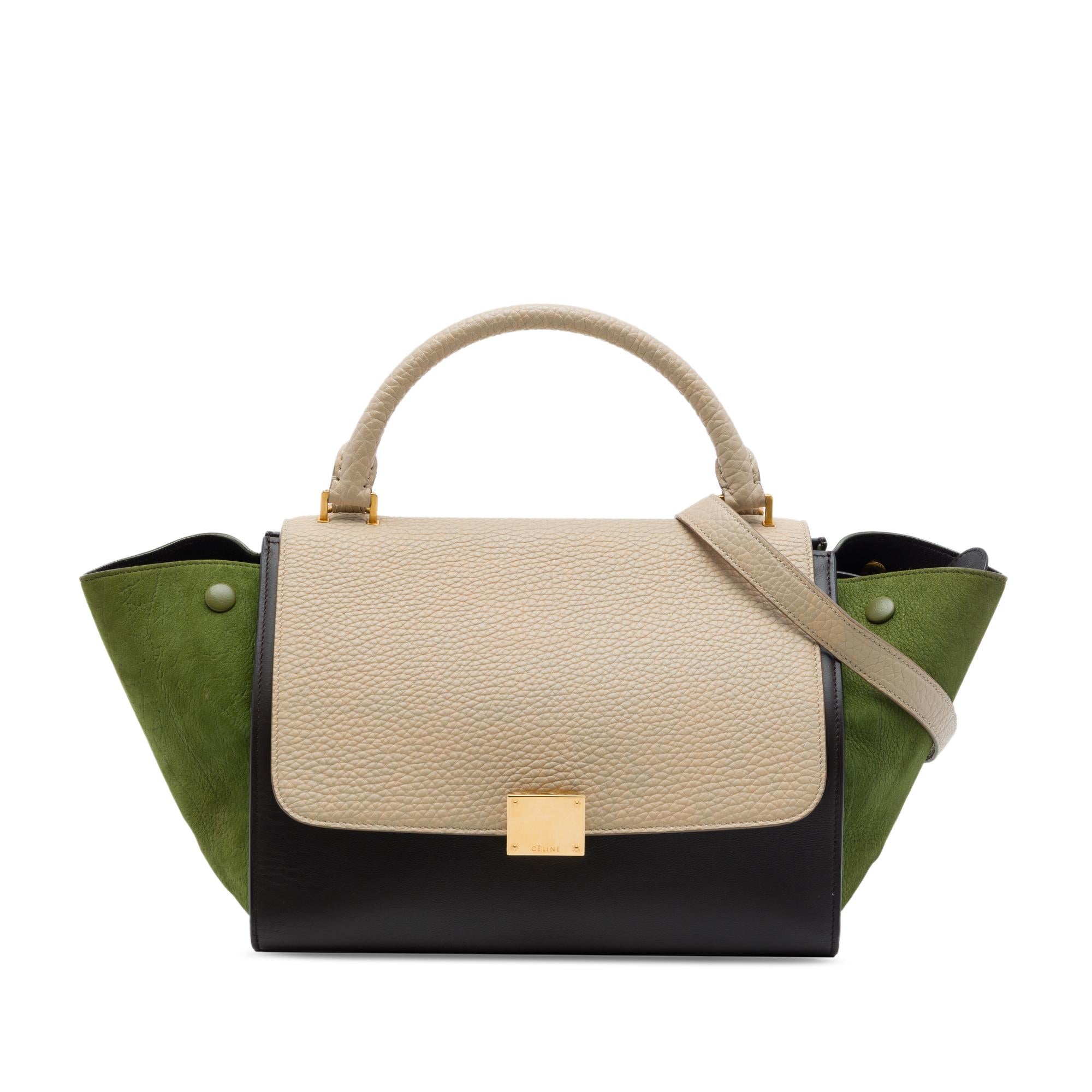 Celine Small Tricolor Calfskin and Suede Trapeze Satchel