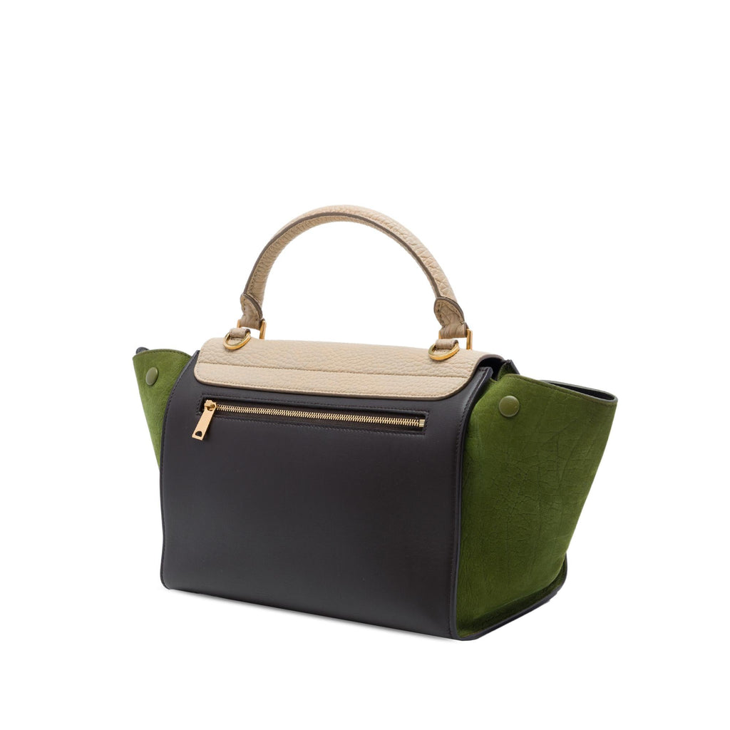 Celine Small Tricolor Calfskin and Suede Trapeze Satchel