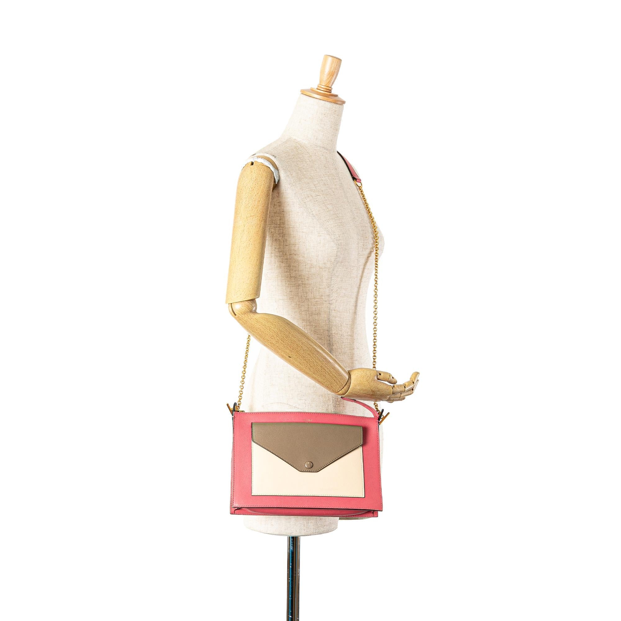 Celine Tricolor Leather Pocket Envelope Zip Crossbody