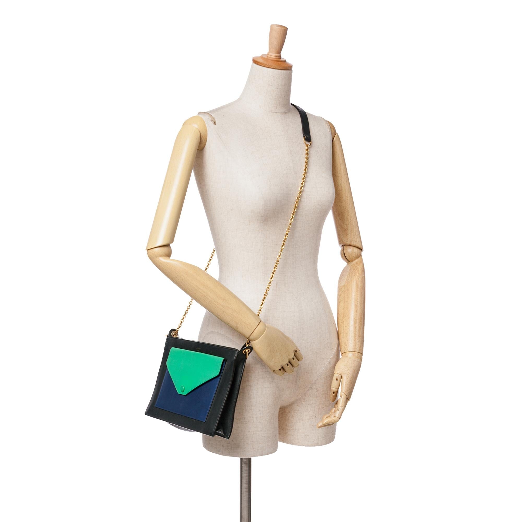Celine Tricolor Leather Pocket Envelope Zip Crossbody
