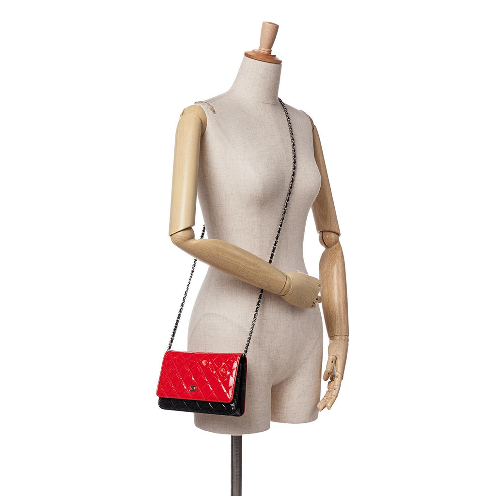 Chanel CC Bicolor Quilted Patent Wallet on Chain