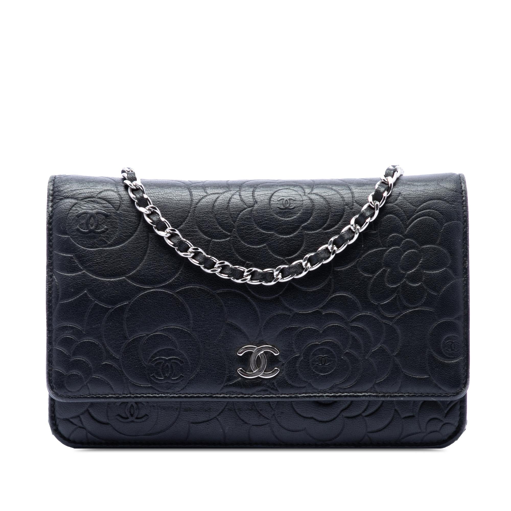 Chanel CC Embossed Lambskin Camellia Wallet On Chain