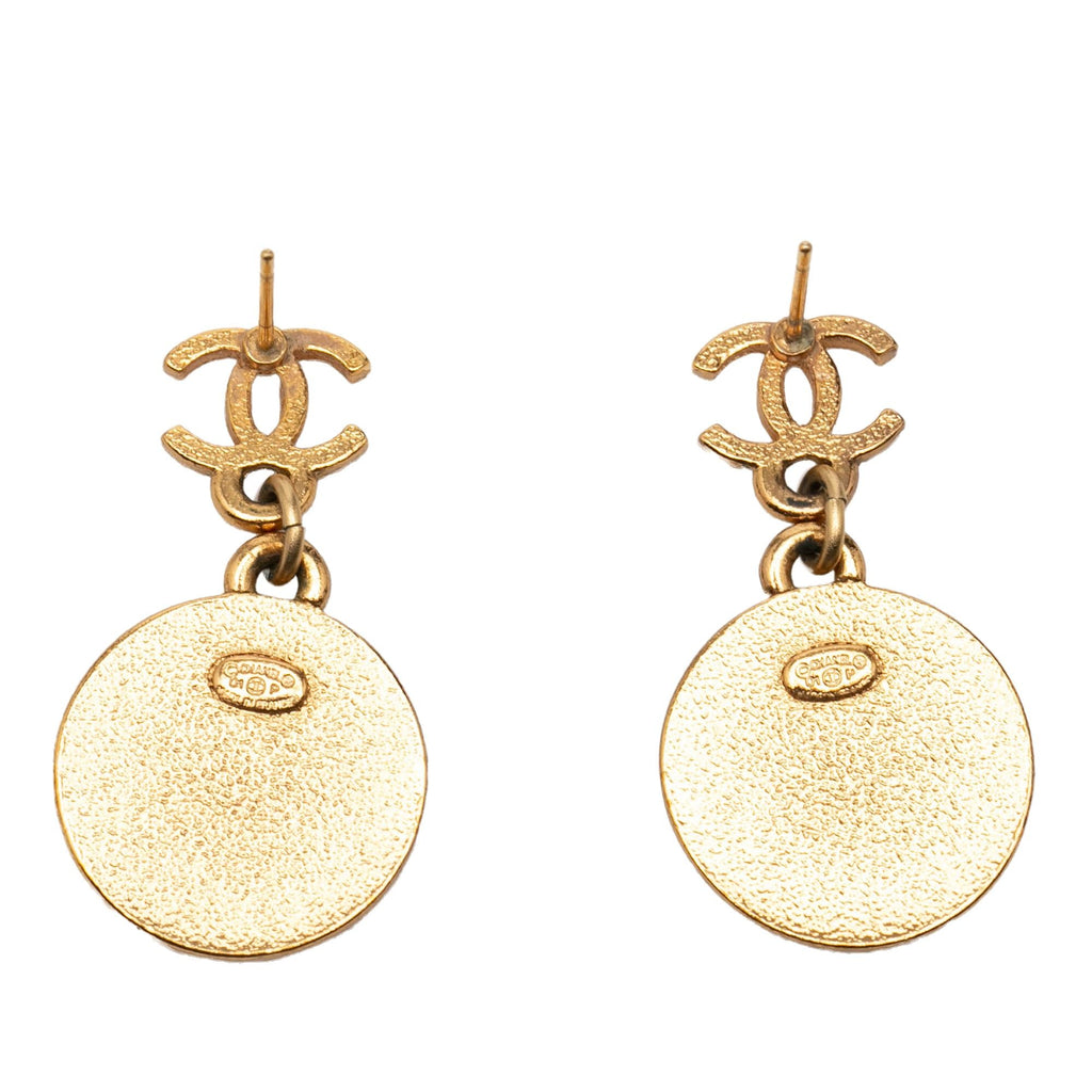 Chanel CC Gold Plated Enamel Star Dangling Push Back Earrings