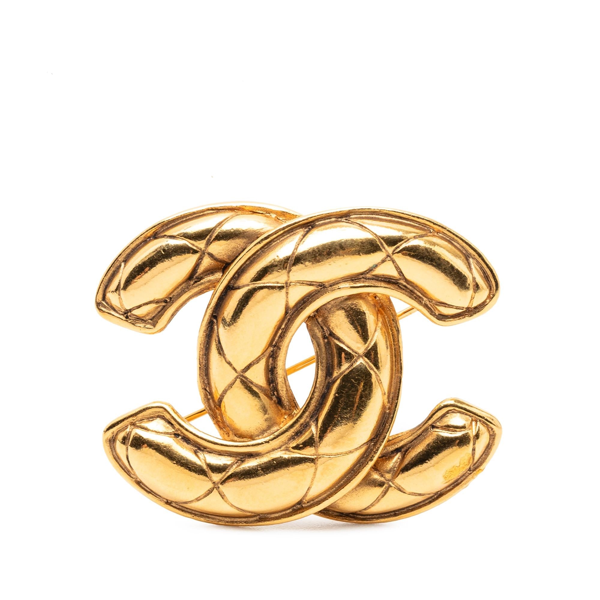 Chanel CC Gold Plated Quilted Brooch