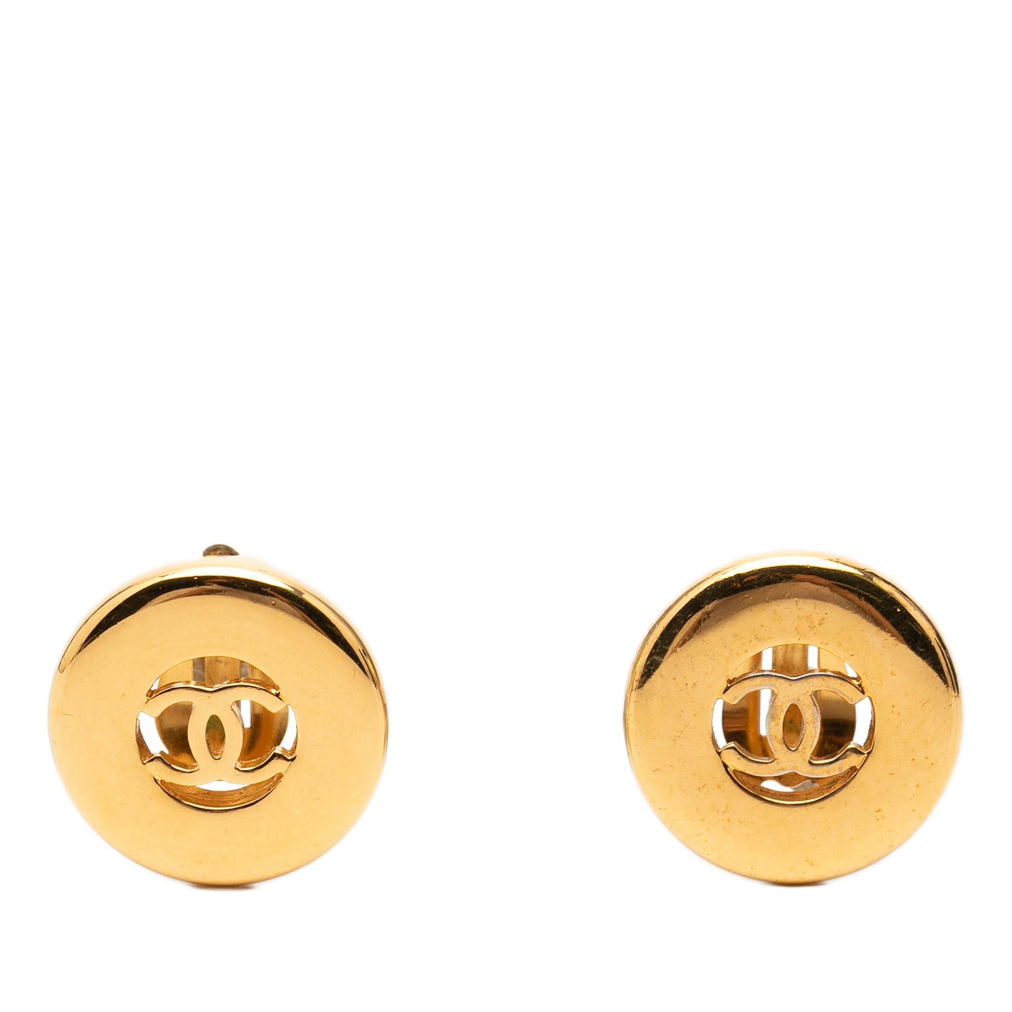 Chanel CC Gold Plated Round Clip On Earrings