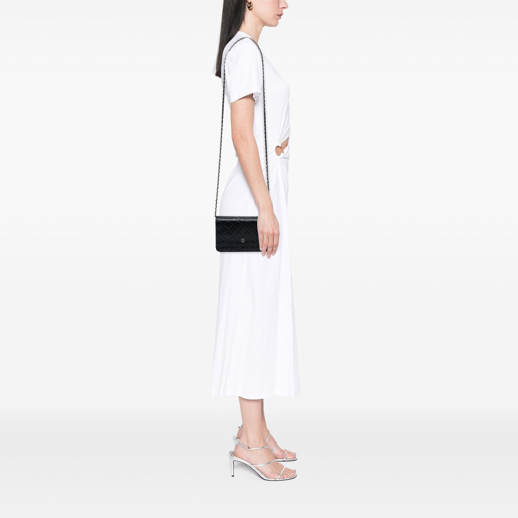 Chanel CC Quilted Crinkled Patent Wallet On Chain