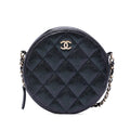 Chanel CC Quilted Iridescent Caviar Round Clutch With Chain