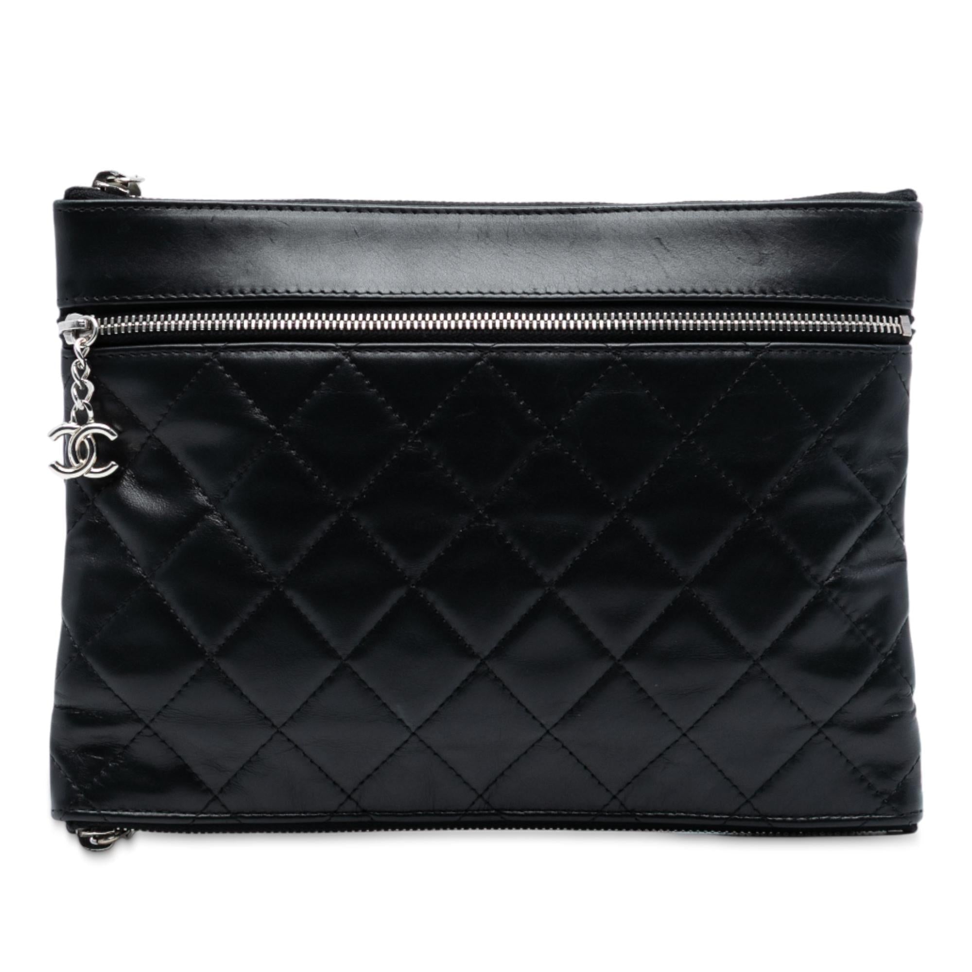 Chanel CC Quilted Lambskin Multi Zip Clutch