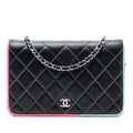 Chanel CC Quilted Lambskin Multicolor Border Full Flap Wallet on Chain