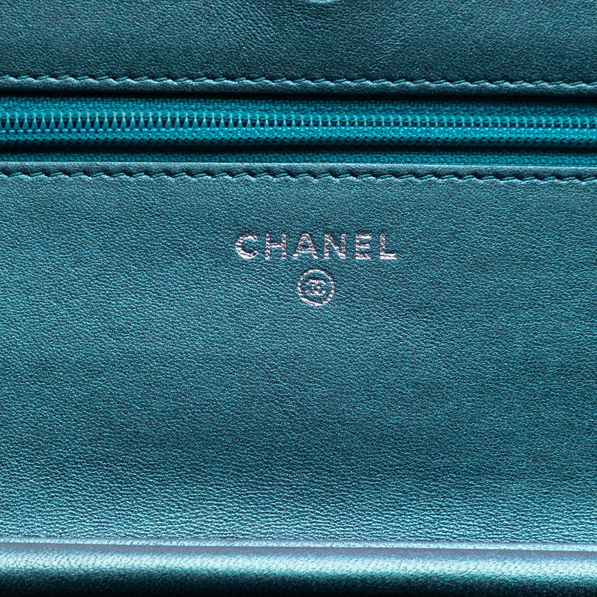 Chanel CC Quilted Metallic Lambskin Wallet On Chain
