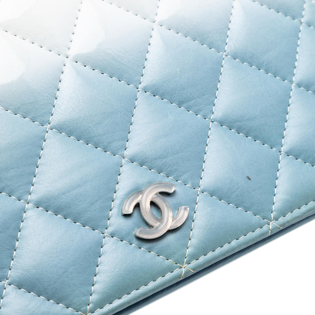 Chanel CC Quilted Ombre Patent and Aged Calfskin Crystal Wallet On Chain