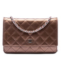 Chanel CC Quilted Striated Metallic Patent Wallet on Chain