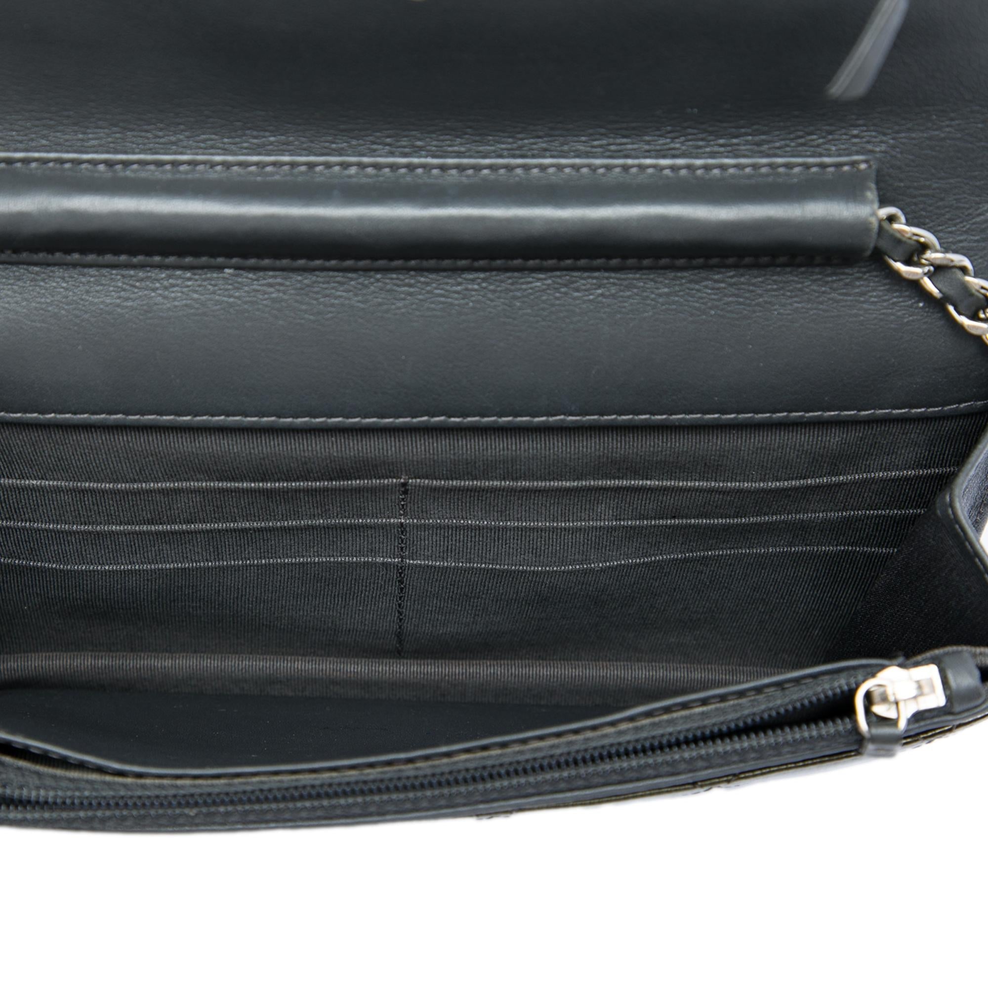 Chanel CC Quilted Striated Metallic Patent Wallet on Chain