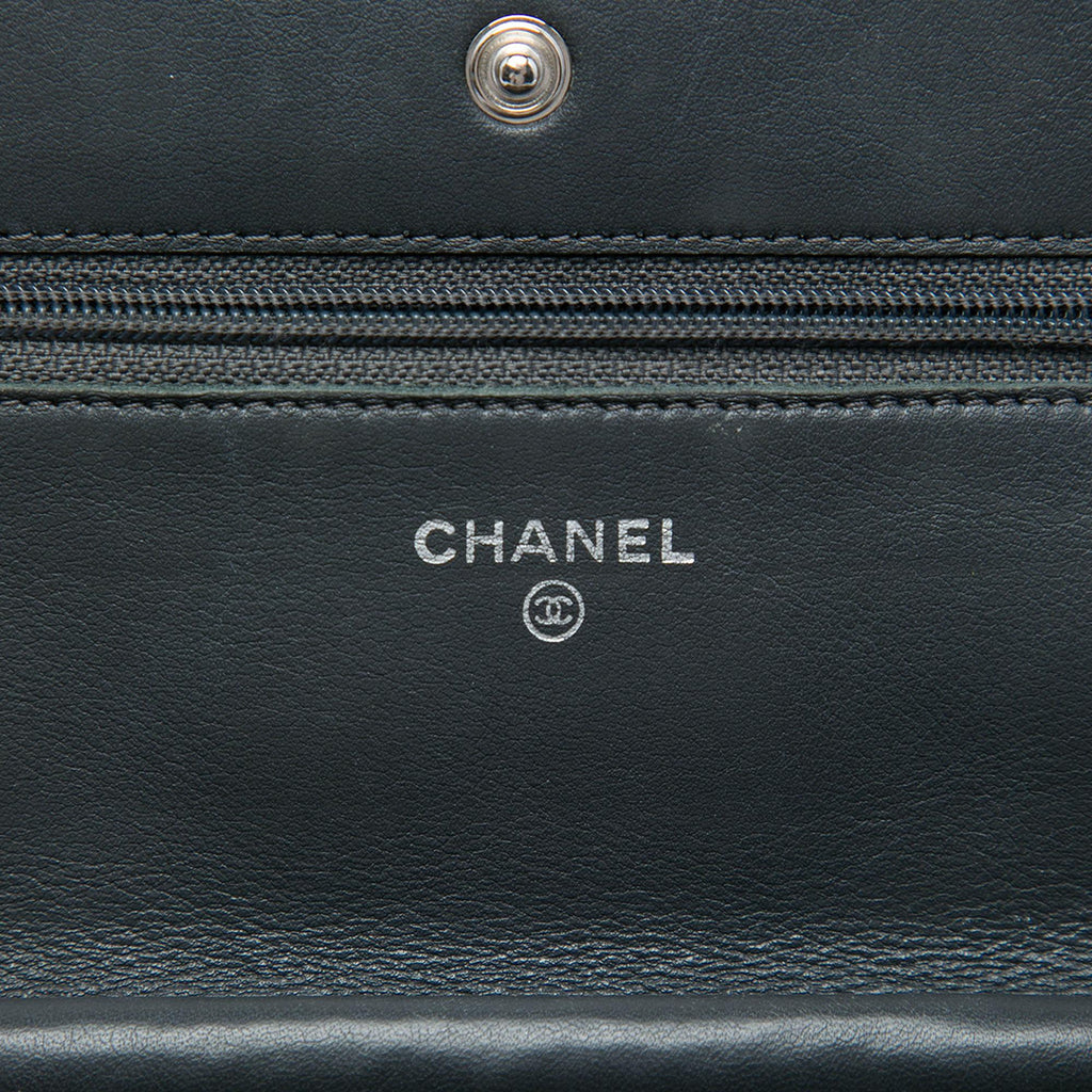 Chanel CC Quilted Striated Metallic Patent Wallet on Chain