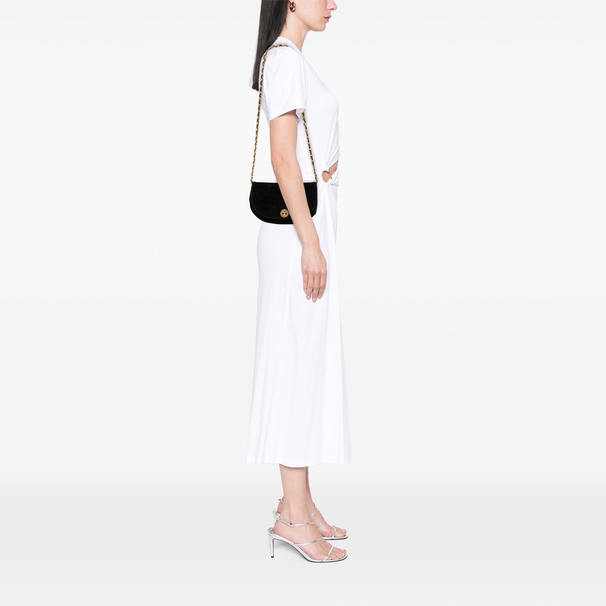 Chanel CC Quilted Velvet Half Moon Flap