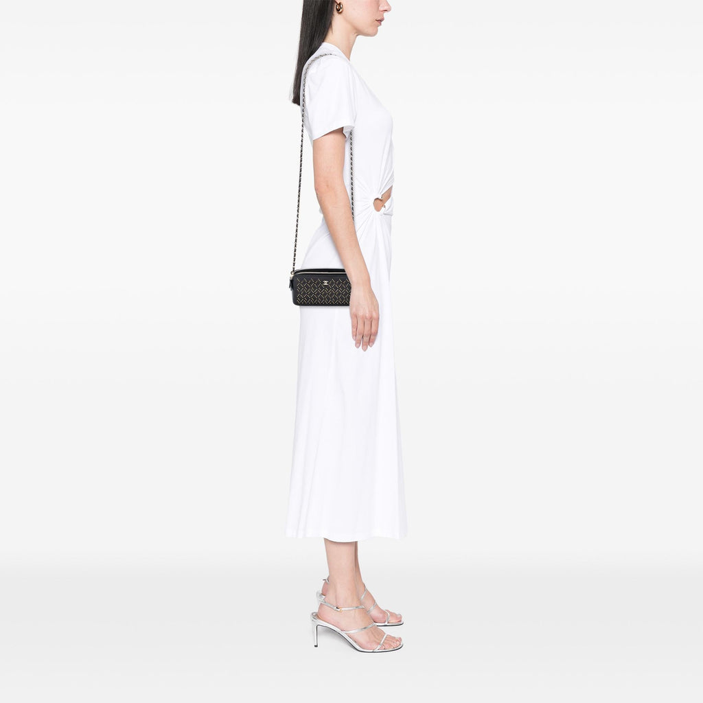 Chanel CC Studded Lambskin Double Zip Clutch with Chain