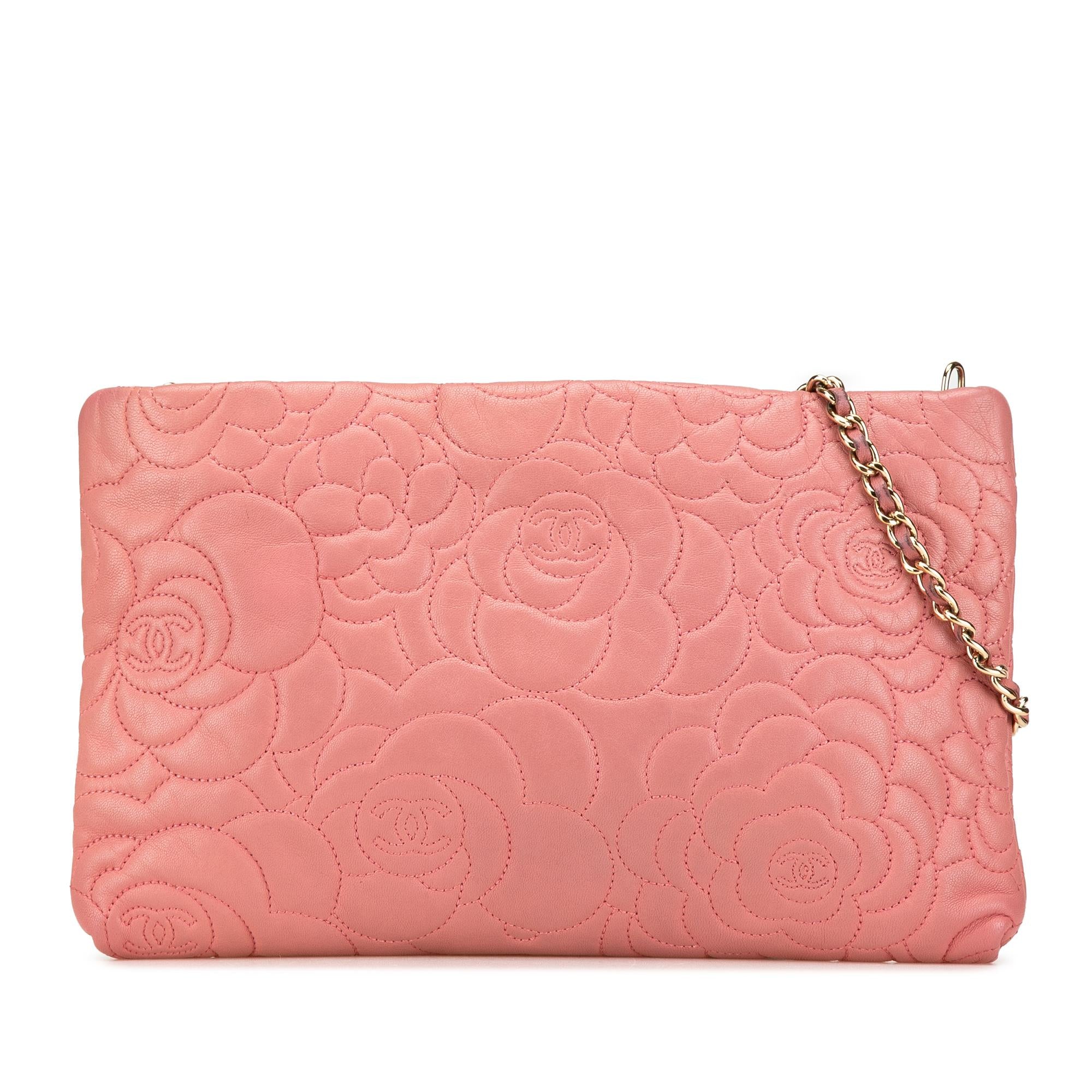 Chanel Embossed Lambskin Camellia Chain Pochette