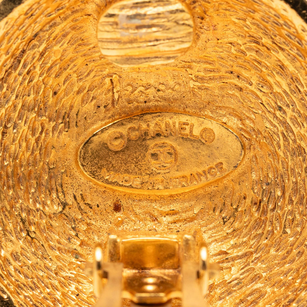 Chanel Gold Plated CC Quilted Round Clip On Earrings