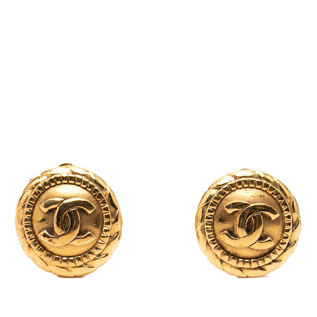 Chanel Gold Plated CC Round Clip On Earrings