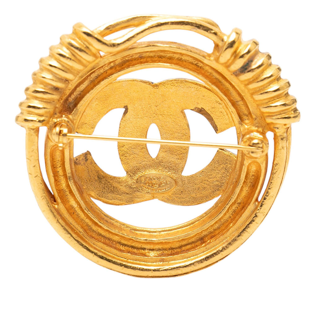 Chanel Gold Plated CC Spring Round Brooch
